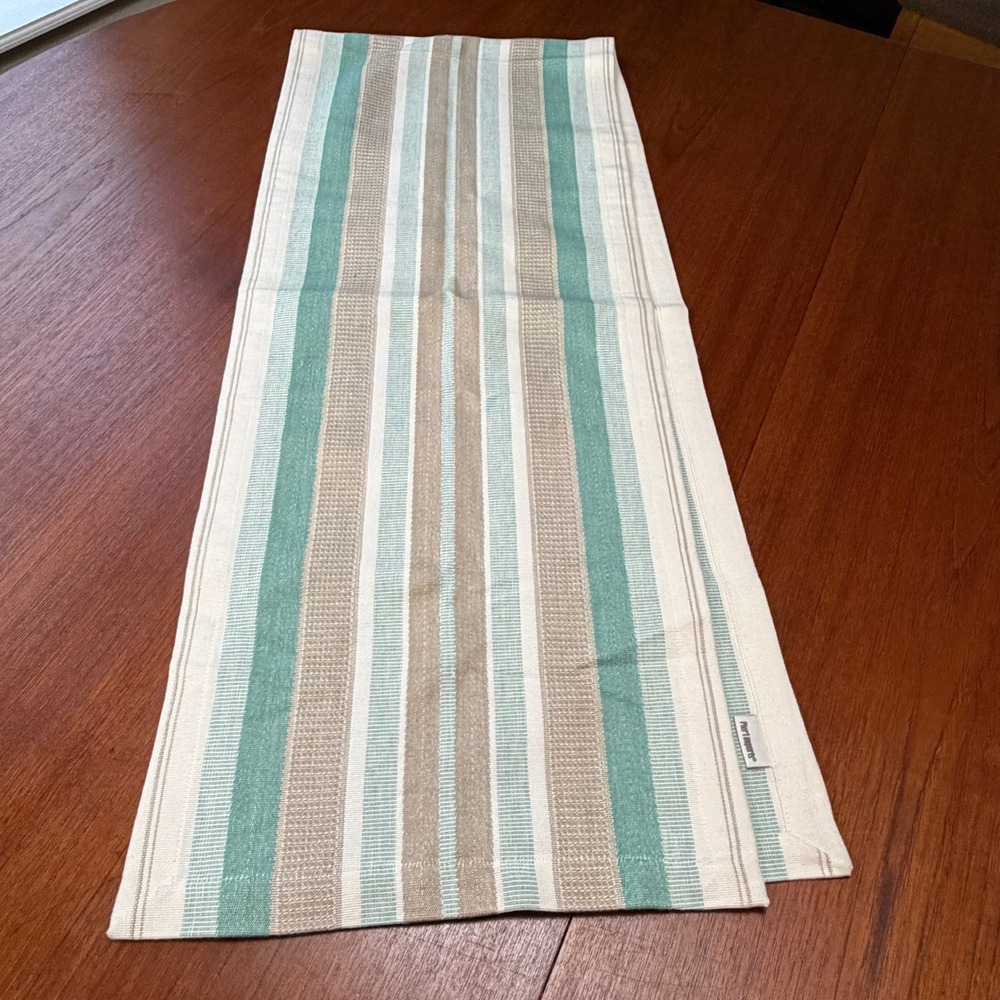 Pier 1 Imports Striped Table Runner Seafoam Green Tan Cream Coastal Decor